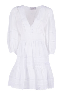 chinese dress ladies Long lingerie-style dress in linen and cotton lace