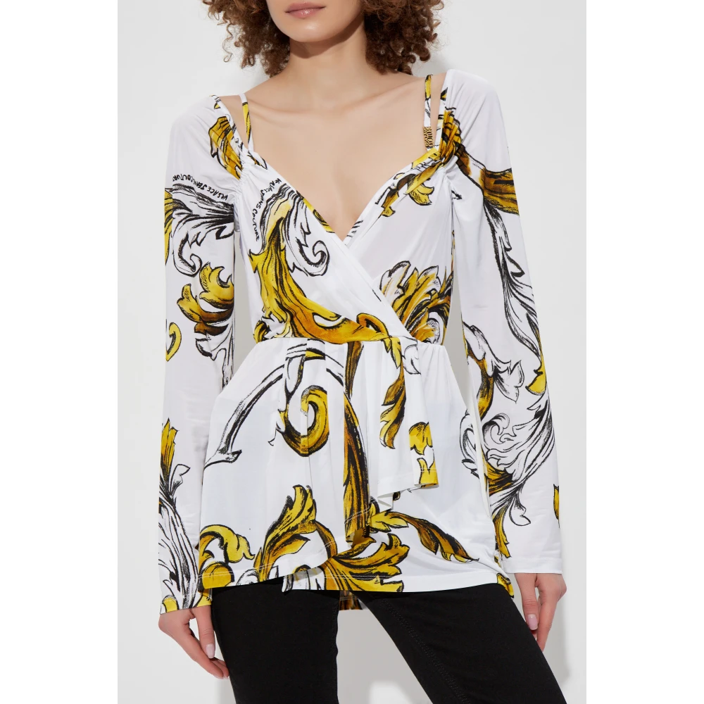 Versace Jeans Couture Top met Outline Barocco print White Dames