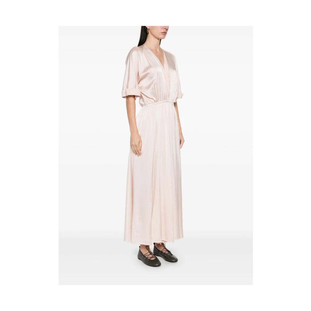 Forte Roze V-hals Jurk met Voorsplit Pink Dames