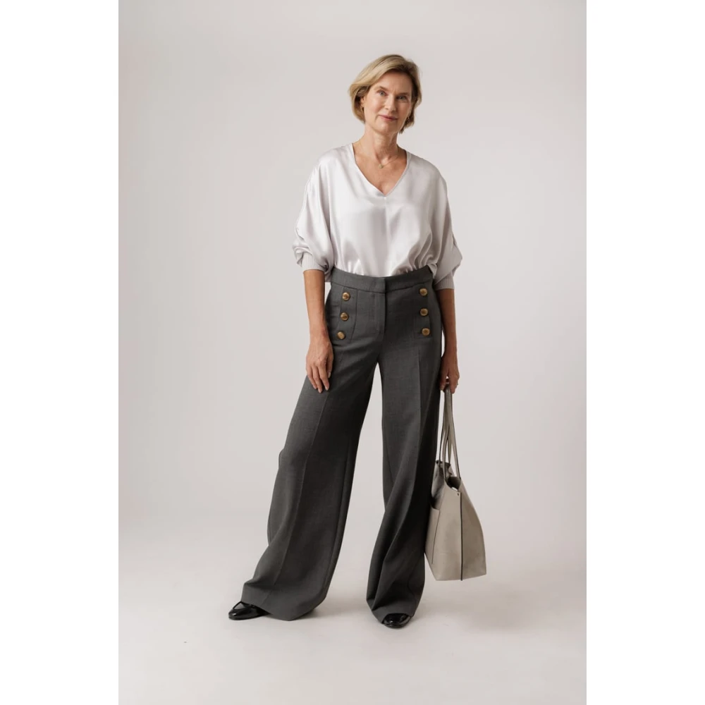 Seductive Grijze Hoge Taille Broek met Gouden Knopen Gray Dames