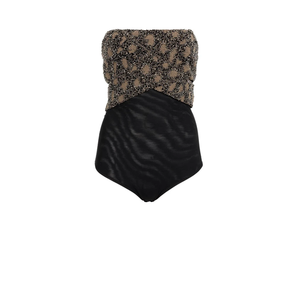 Roberto Cavalli Women's Black Full-Body, Xs, Bead-Embellished Wrap-Effect Bodysuit