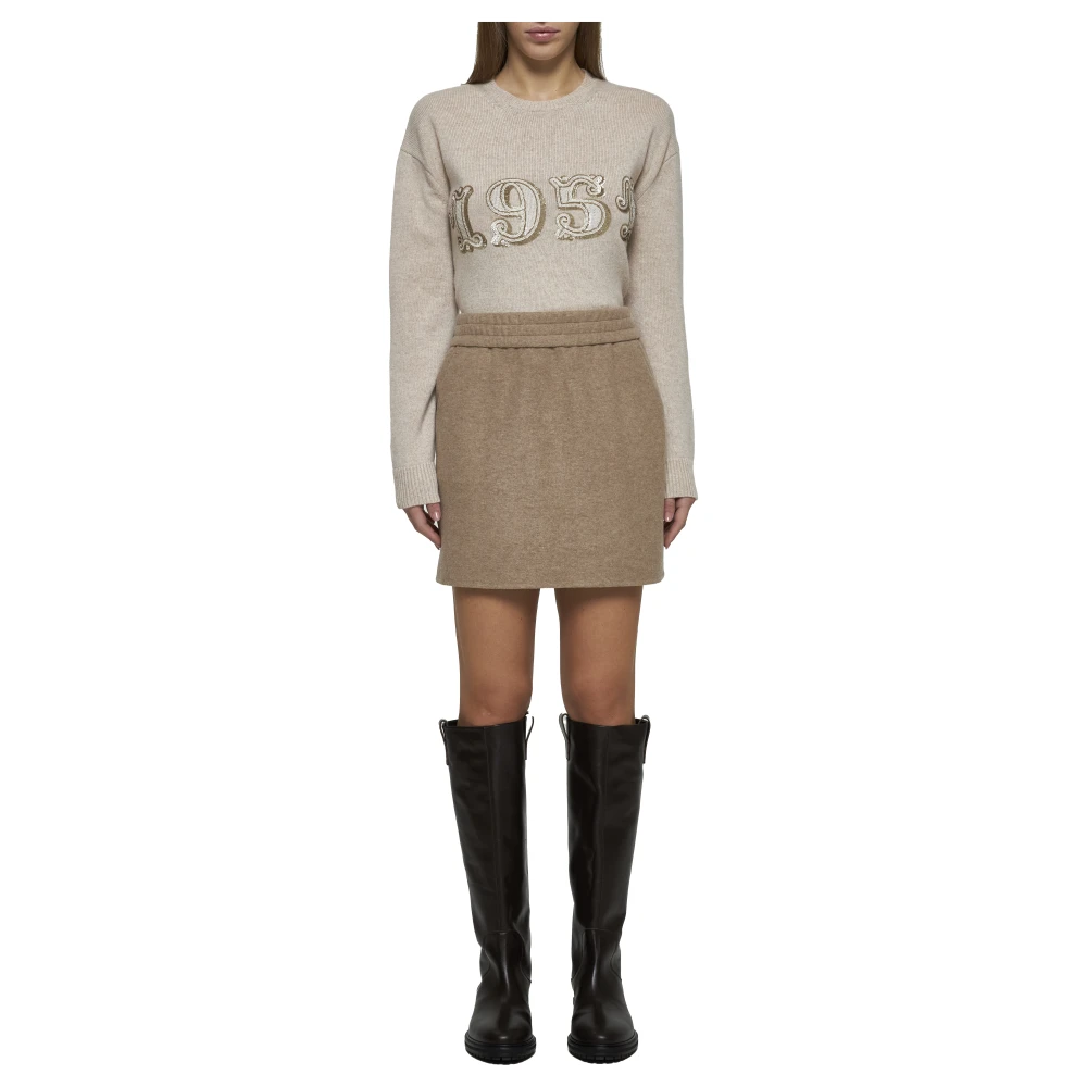 Max Mara Geborduurd Logo Wollen Minirok Brown Dames