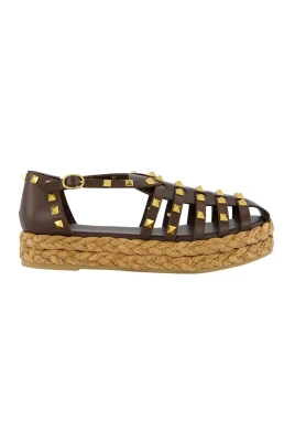 Brun Rockstud Flat Espadrille Sandaler