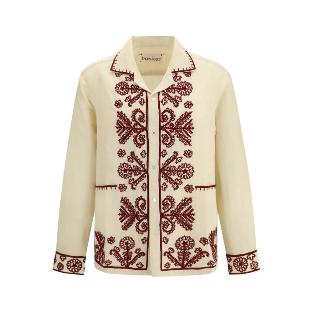 Baziszt Men's Beige Hemp Pattern Shirt