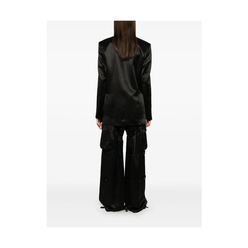 Ann Demeulemeester Zwarte Satijnen Finish Jas met Banddetail Black Dames