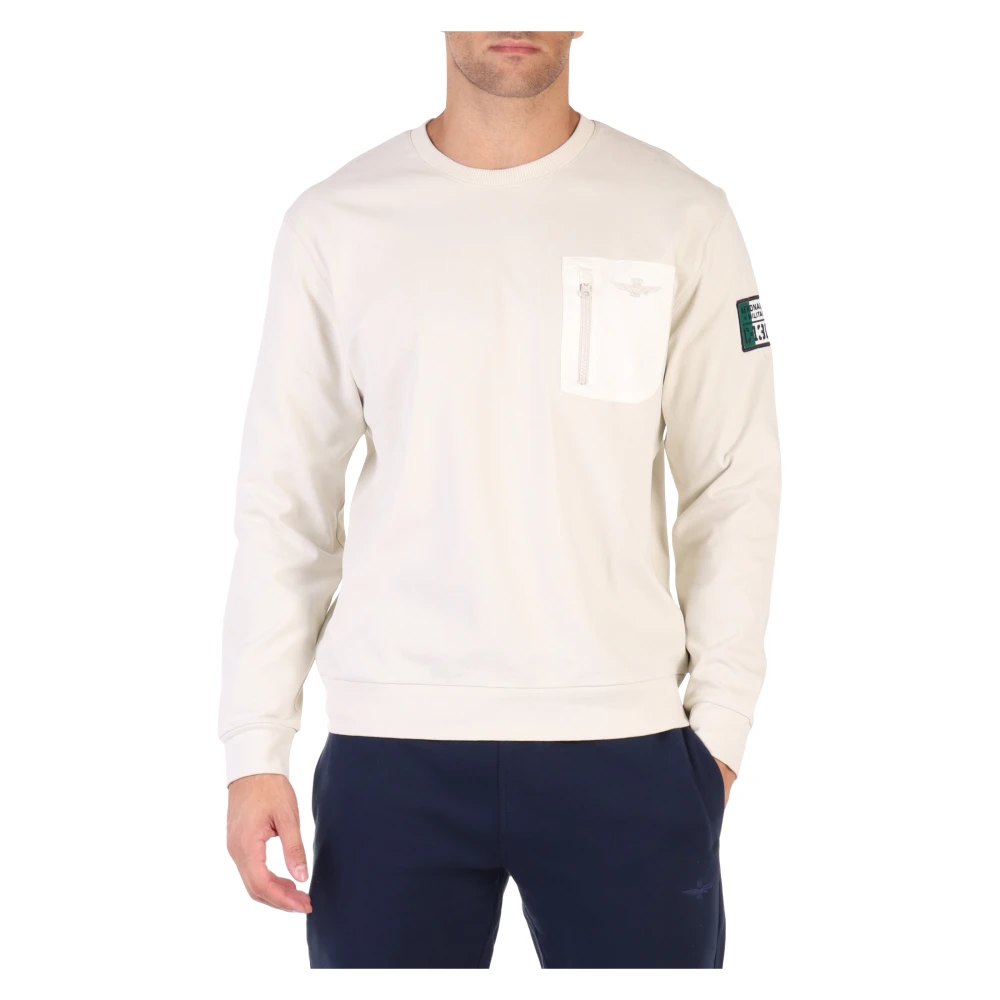 Aeronautica militare Comfortabele katoenen sweatshirt met contrastzak White Heren