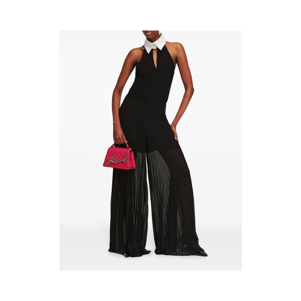 Karl Lagerfeld Monochrome Halternek Top met Strikdetail Black Dames
