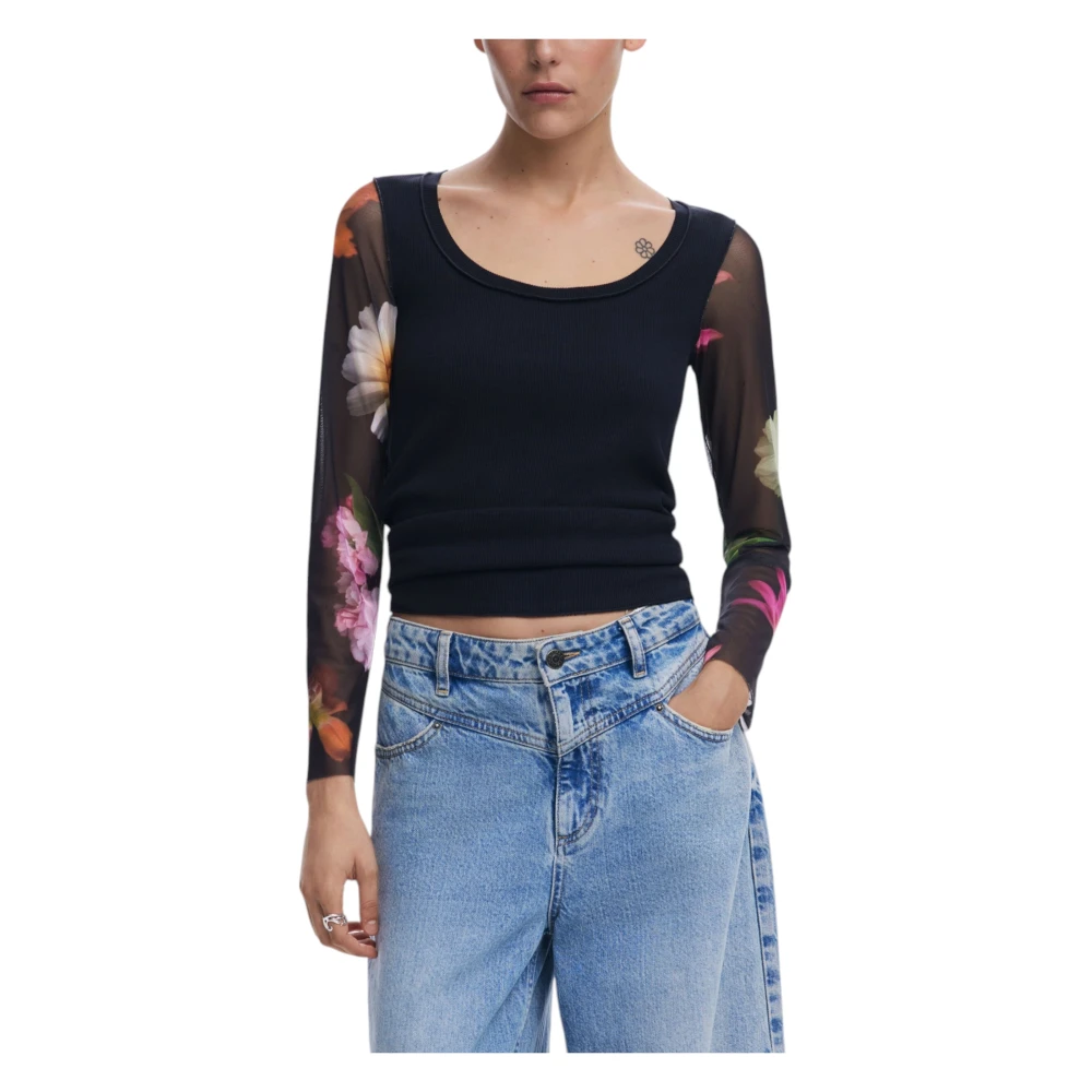 Desigual Lange Mouwen T-shirt Lente Zomer Collectie Black Dames