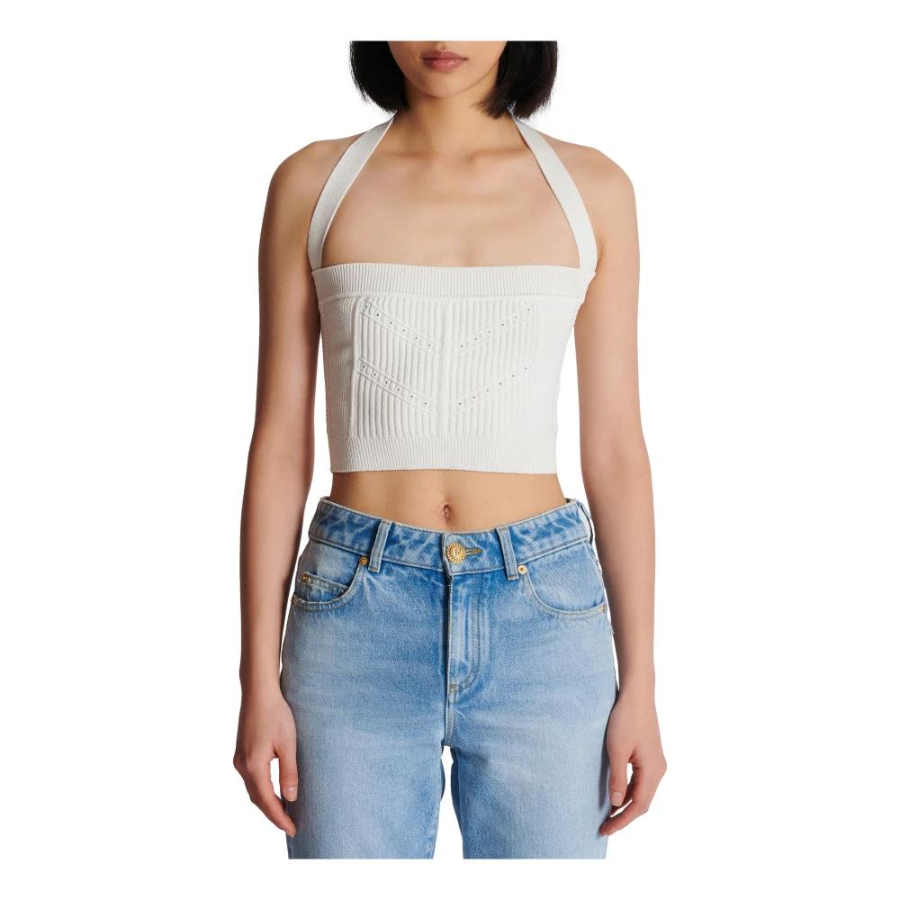 Balmain Gebreide halternek top White Dames