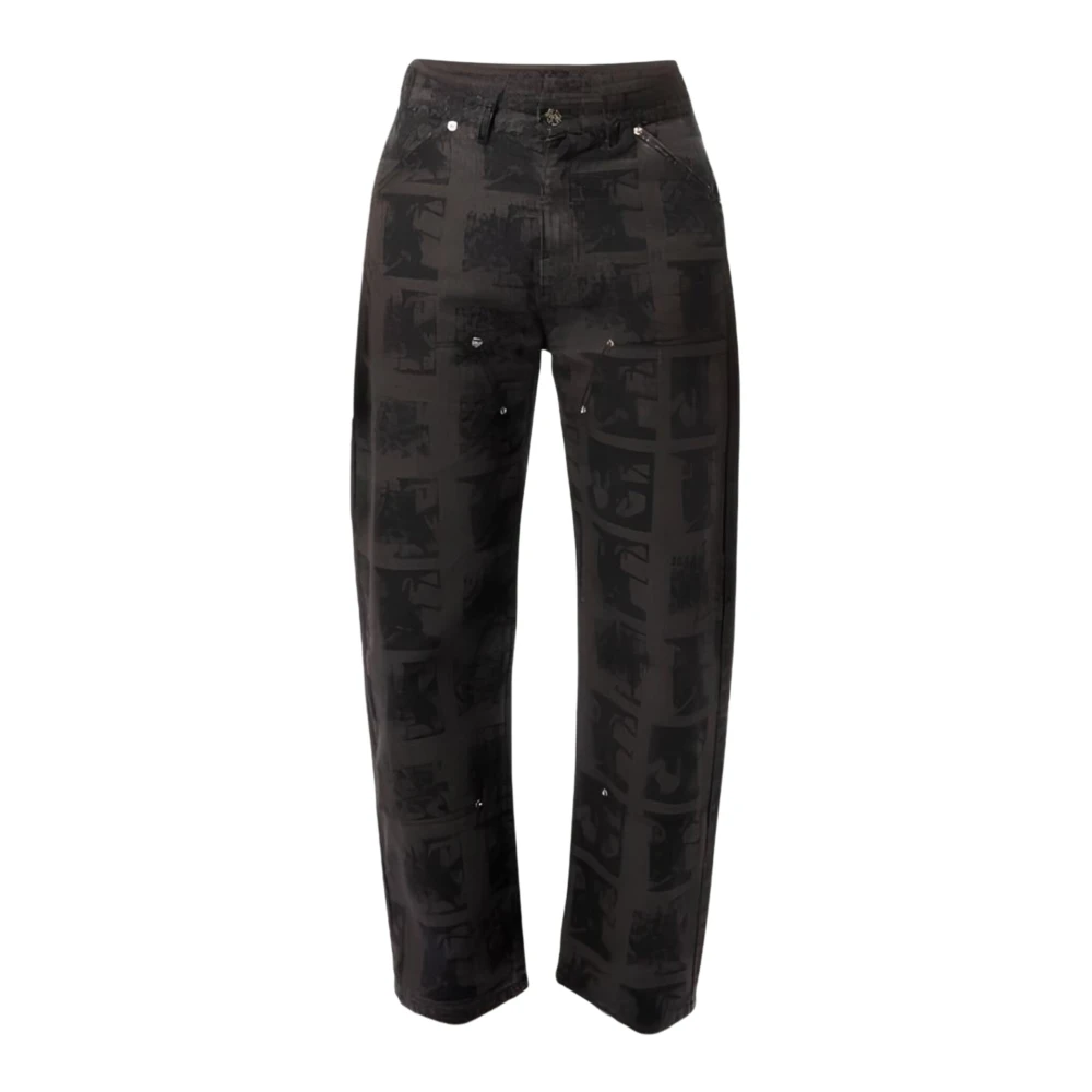 Rassvet Black Loose Fit Jeans, Male, M, Flowers Fake Double Knee Trousers