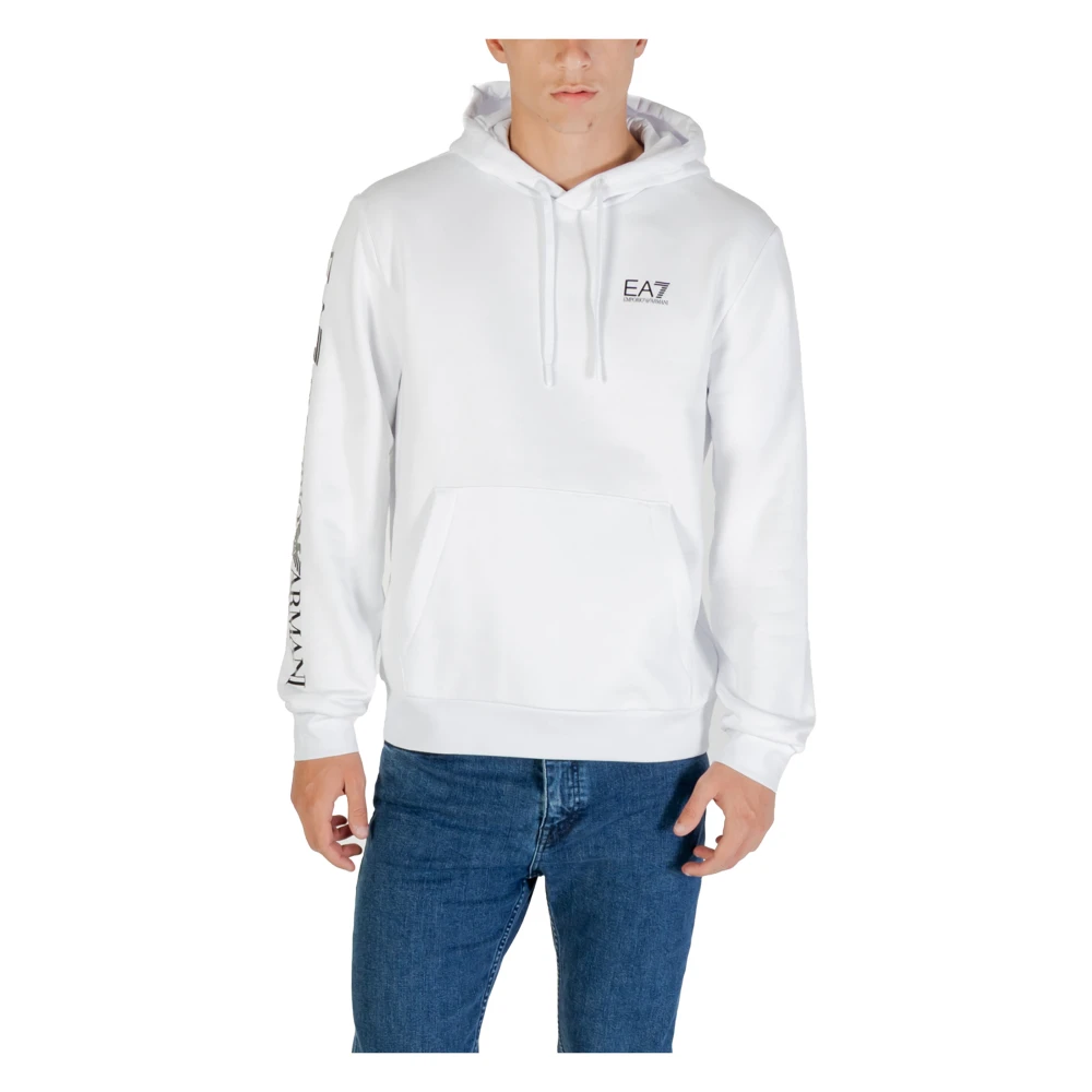 Emporio Armani Ea7 Men's White Hooded Sweatshirt With Ea7 Design - Hoodies - Xl - Sweatshirts & Hoodies