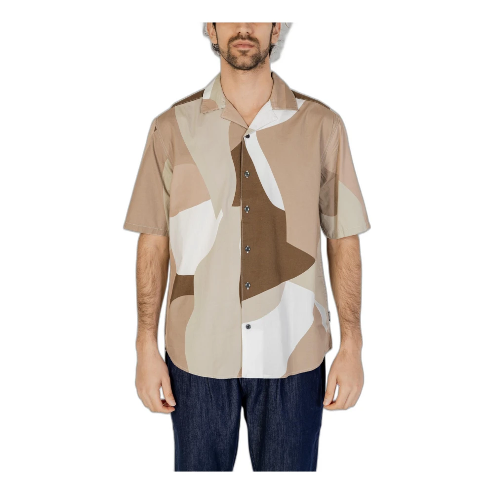 Only & Sons Men's Brown Printed Cotton Shirt With Button Fastening Medium