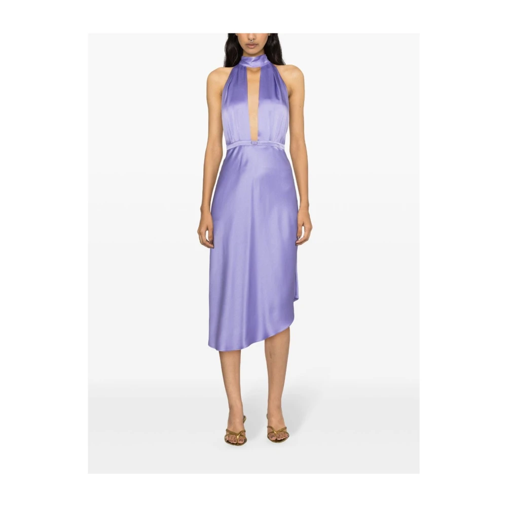 Elisabetta Franchi Paarse Satijnen Halternek Jurk Purple Dames