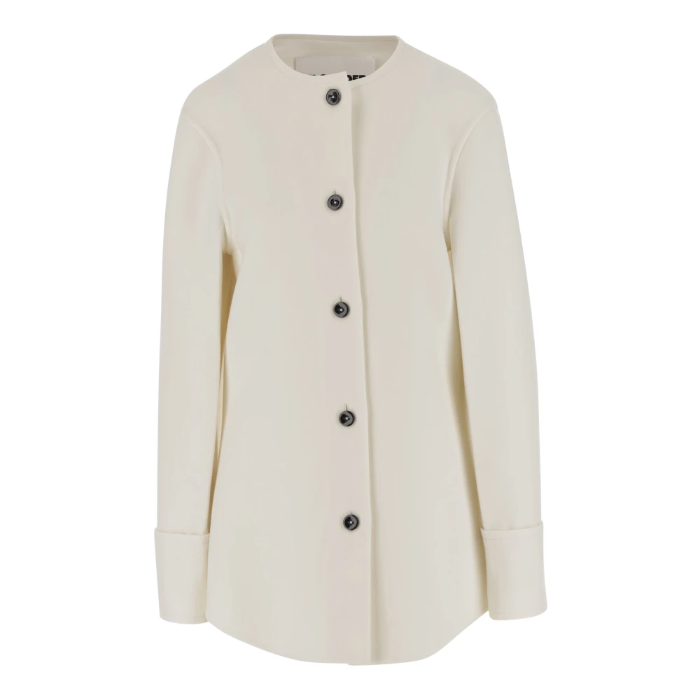 Jil Sander Witte wollen jas met gebogen zoom Beige Dames