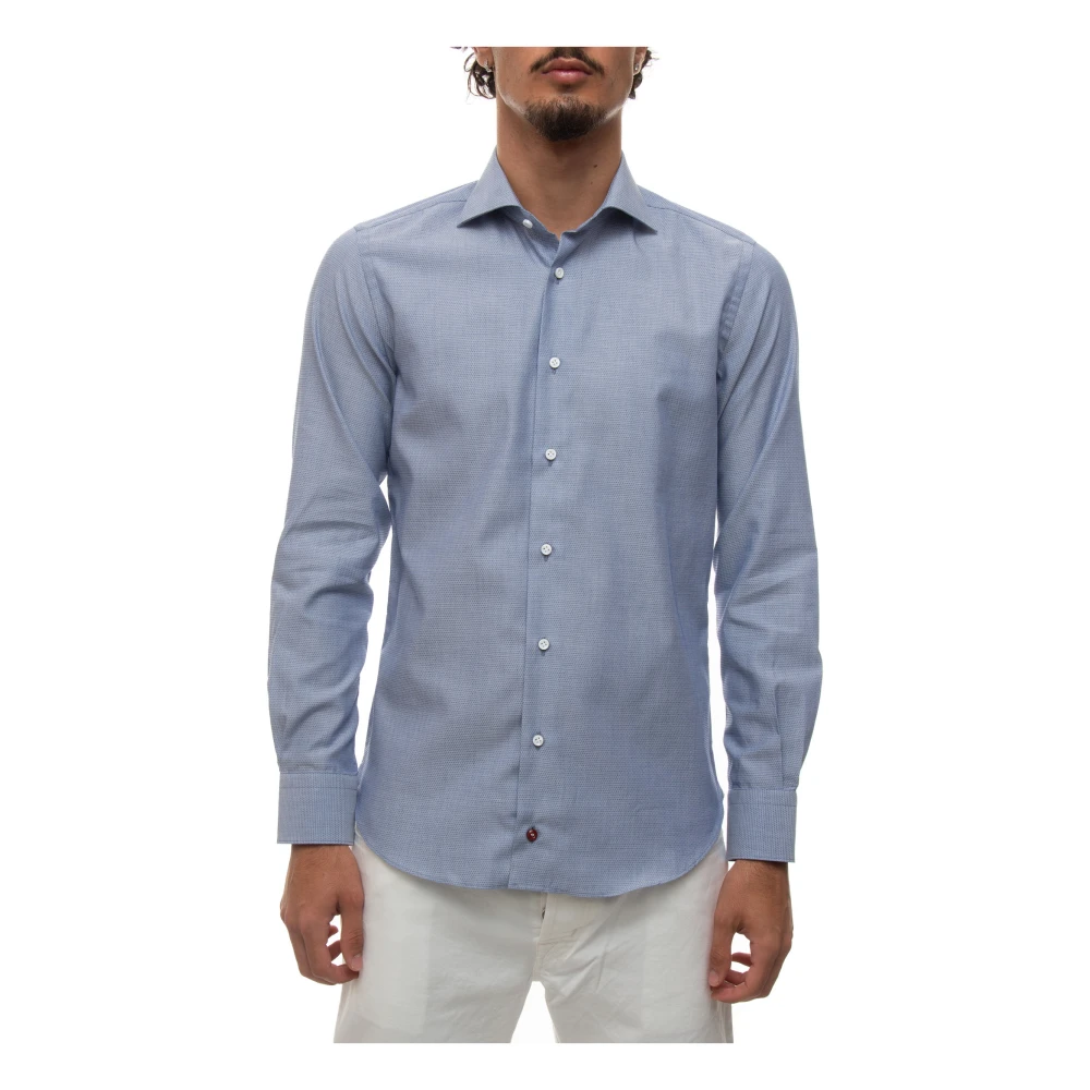 Càrrel Micro Print Jurk Hals Shirt Blue Heren