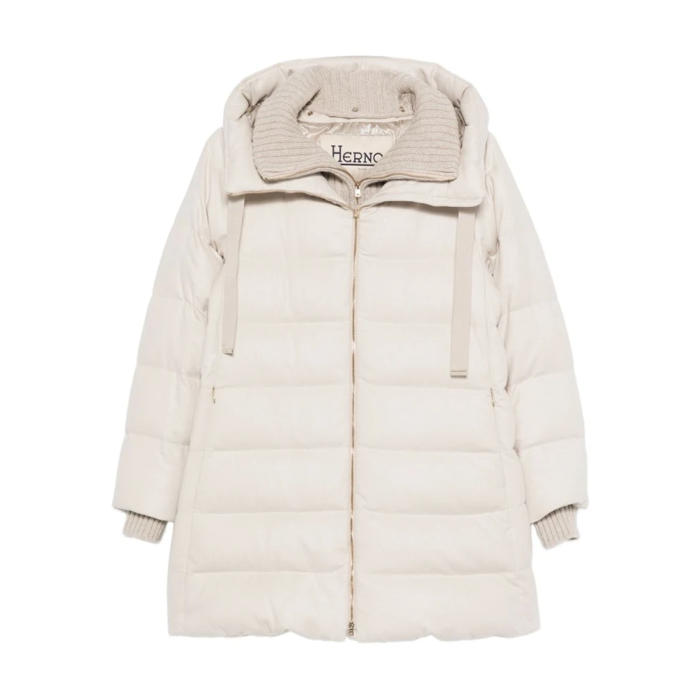 Herno Women's Beige Light Jackets,, Powder Midi Cappuccio Coat Small
