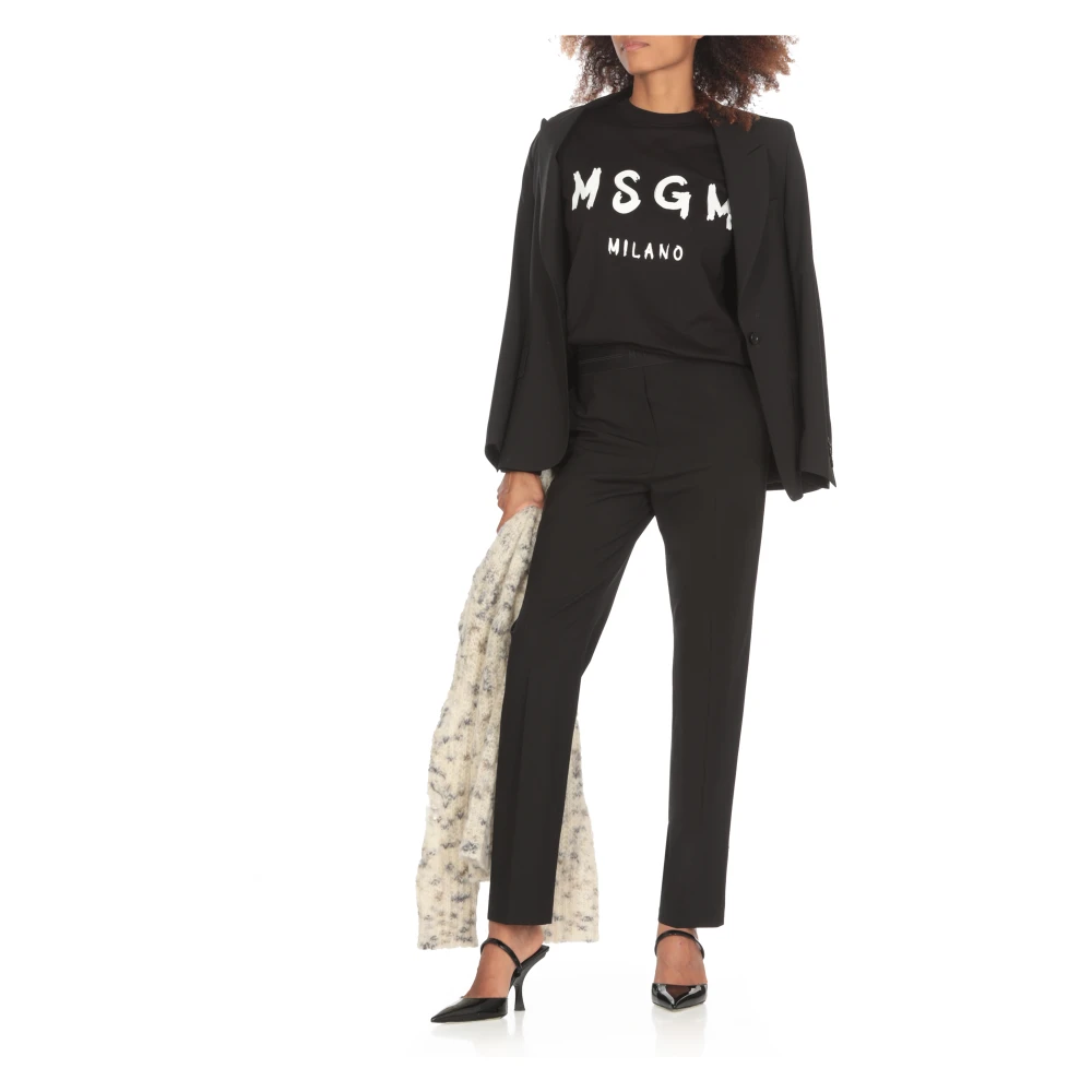 Msgm Zwart Katoenen Crew Neck T-shirt Black Dames