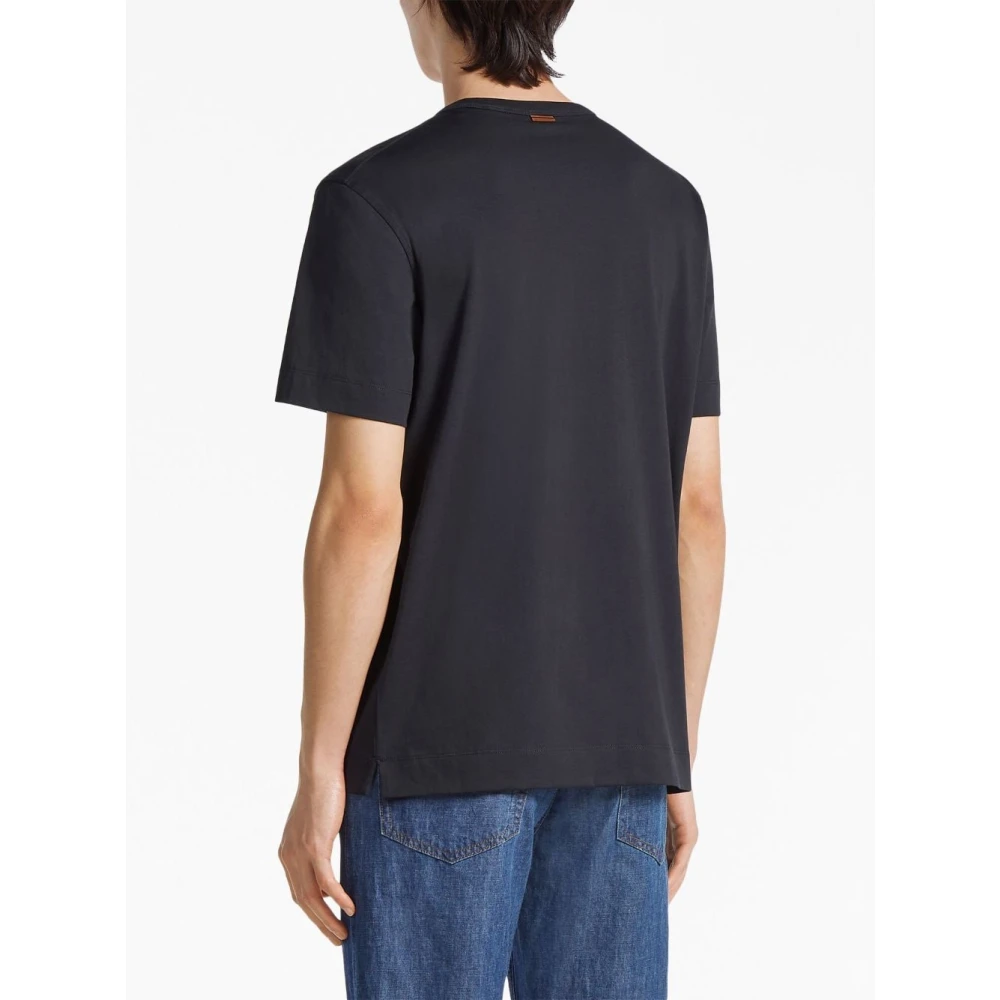 Ermenegildo Zegna Blauw Katoen Logo Geborduurd T-shirt Blue Heren