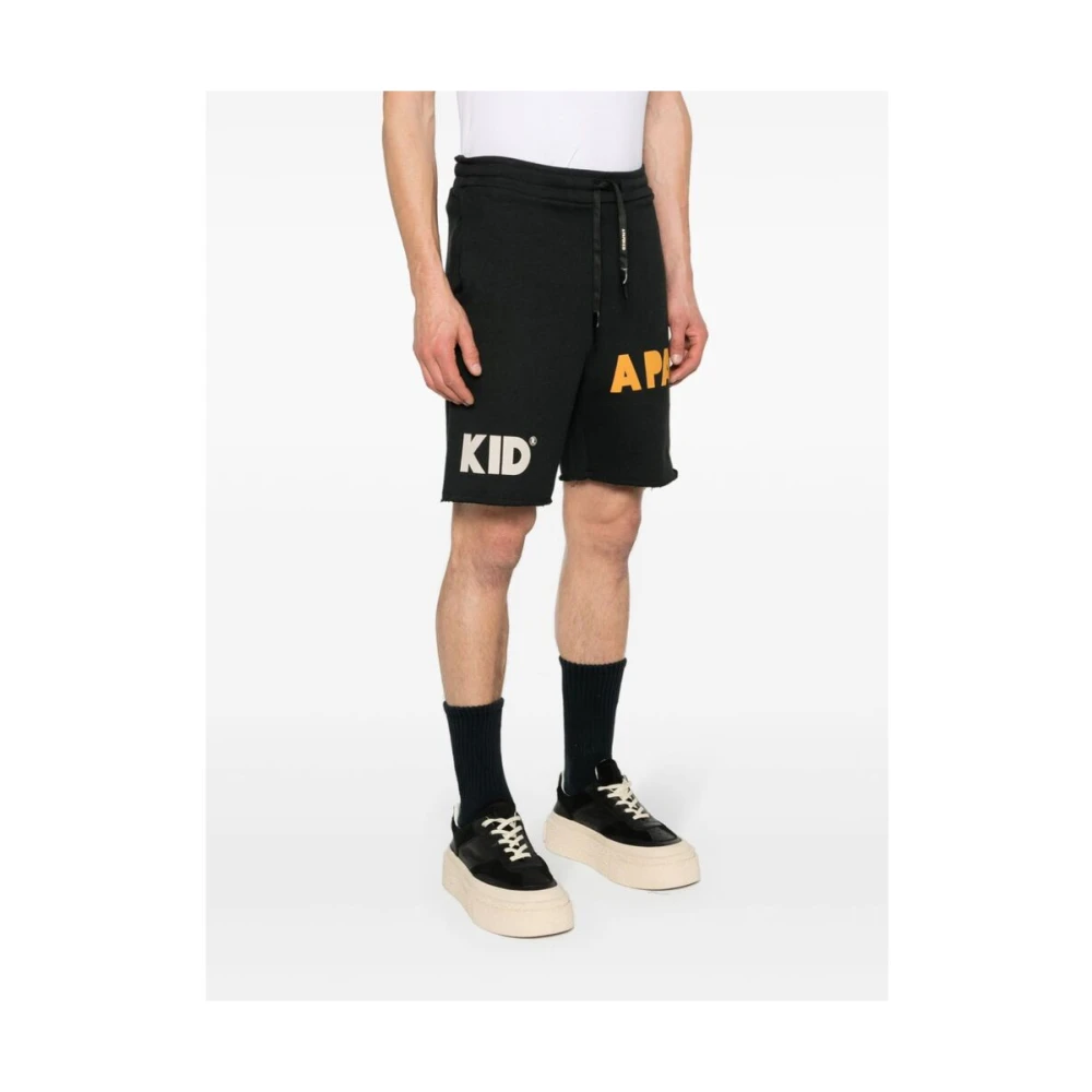 A Paper Kid Zwarte Oranje Katoenen Jersey Shorts Black Heren