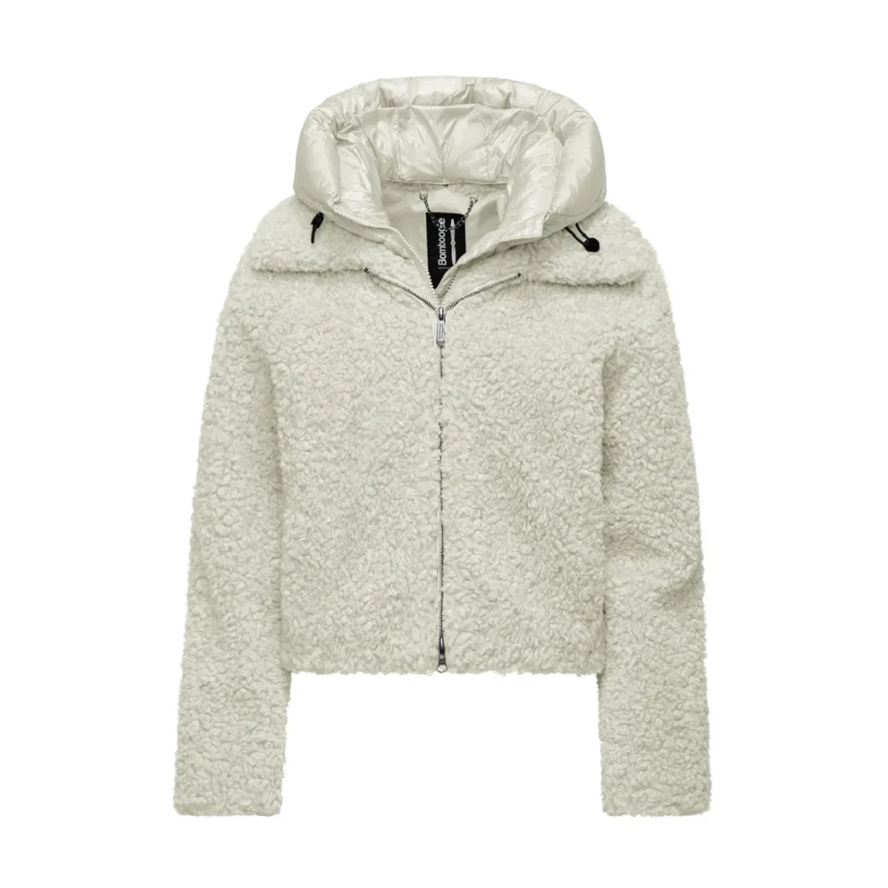 BomBoogie Korte Sherpa Fleece Jas met Afneembare Capuchon Beige Dames