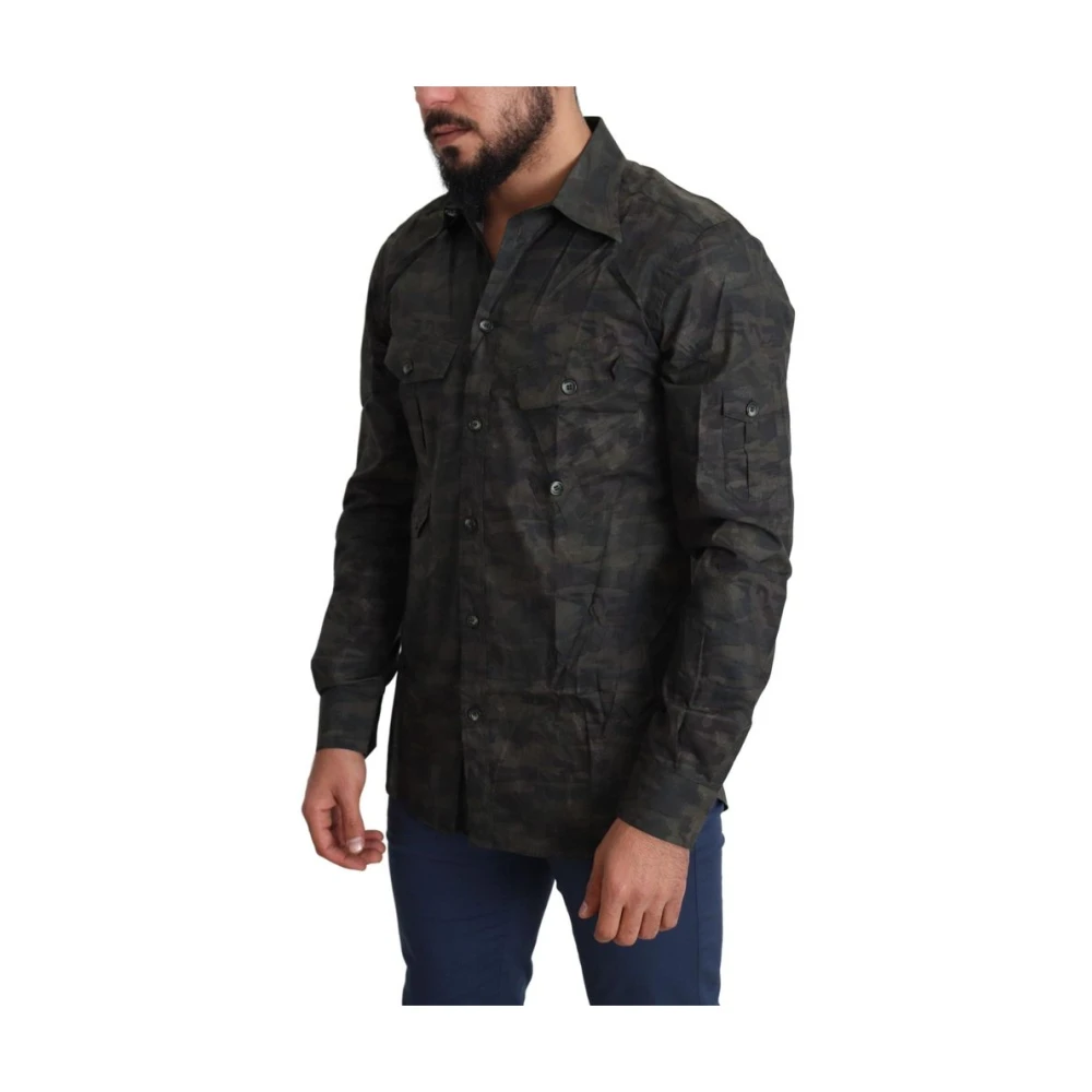 Dolce & Gabbana Multicolor Casual Shirt Gray Heren