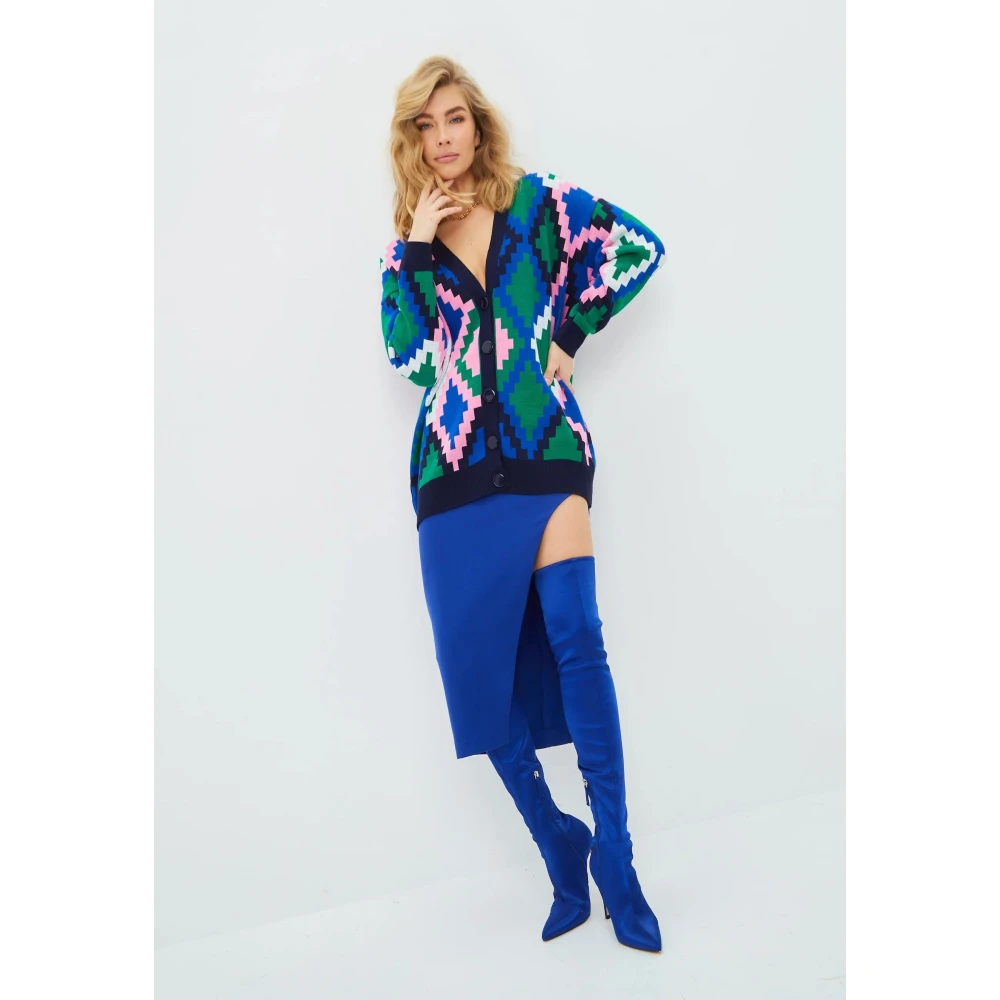 Cesare Gaspari Gebreide V-hals Cardigan Blauw Multicolor Dames