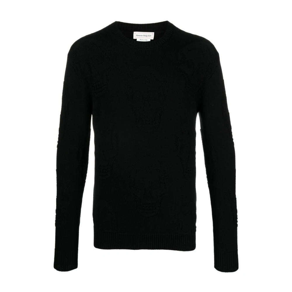 Alexander Mcqueen Men's Black Skull Jacquard Cotton Jumper - Round-Neck Knitwear - S - Knitwear