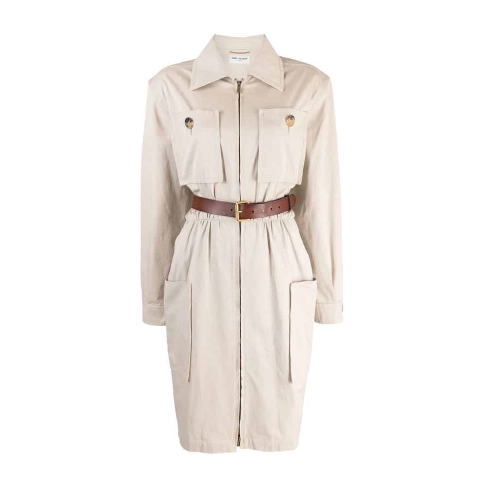 Saint Laurent Saharienne Jurk Beige Dames