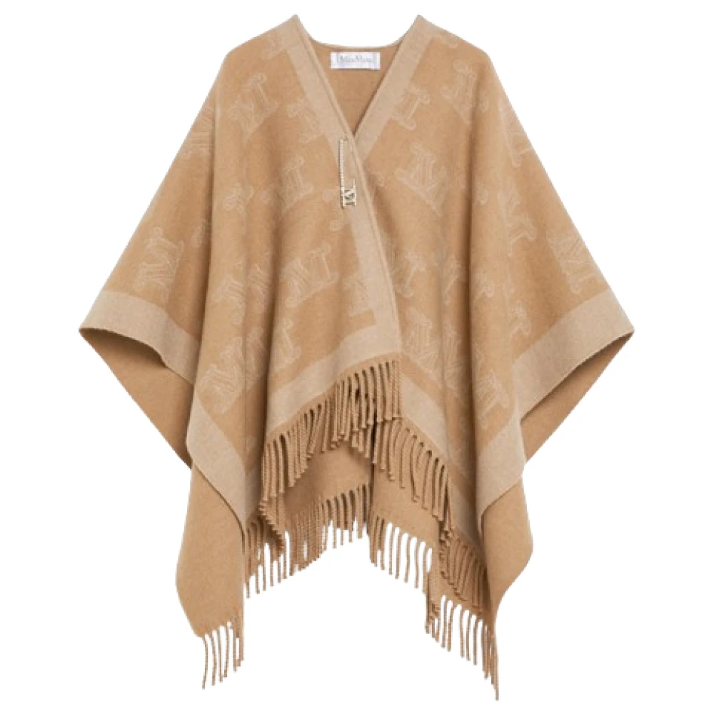 Max Mara Monogram Poncho Ulljacka med Fransar Brown, Dam