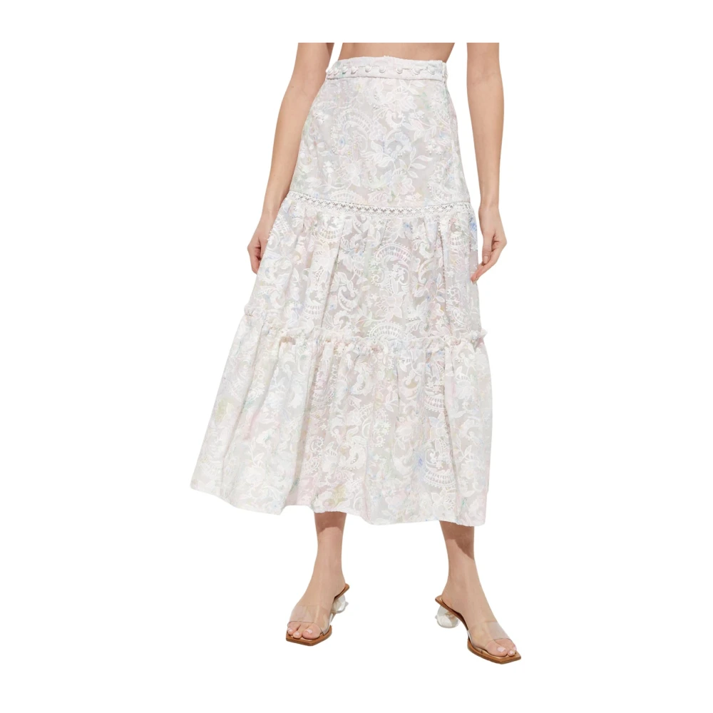 Ixiah Maxi Rok met Geborduurde Bloemen White Dames