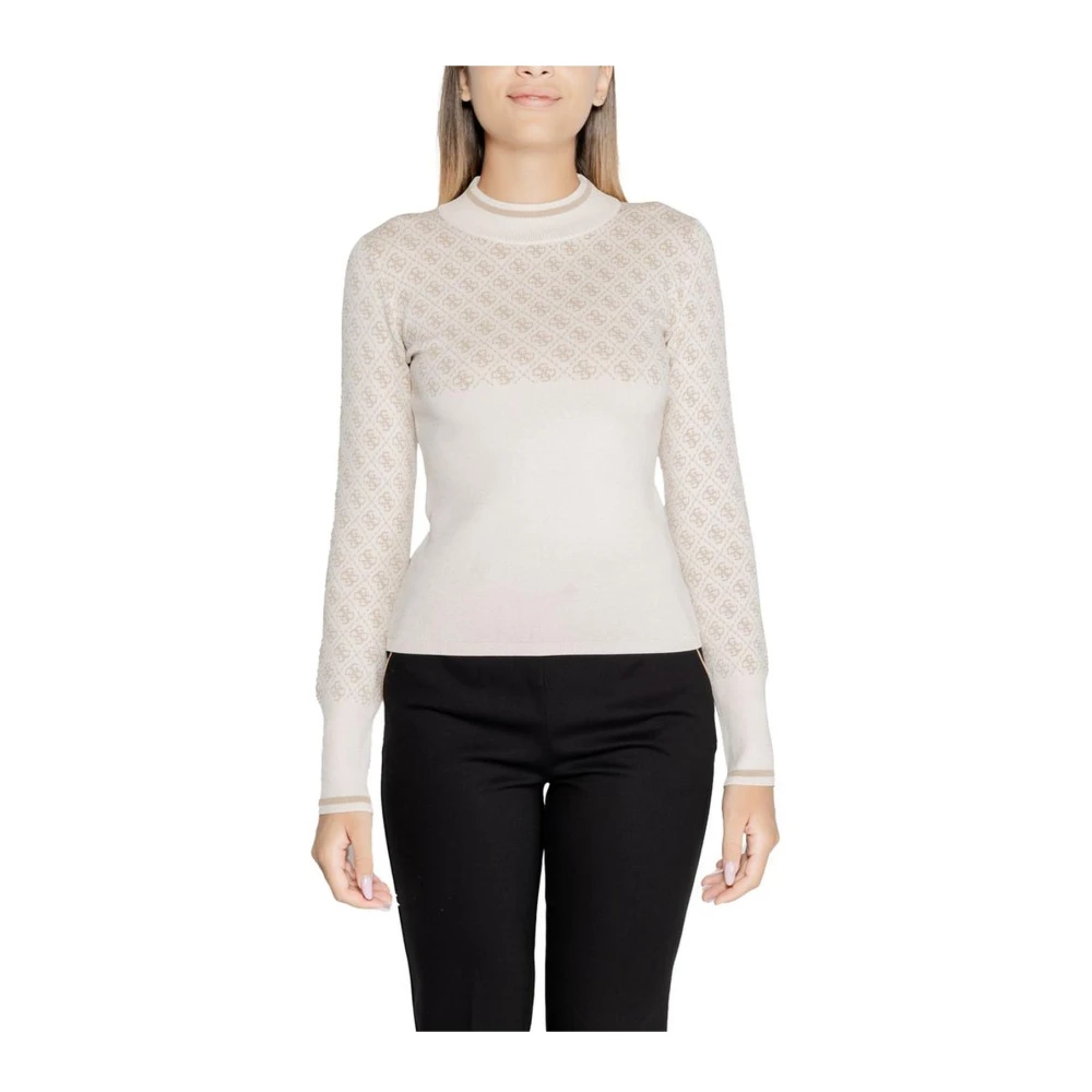 Guess Wit Bedrukte Gebreide Trui met Lange Mouwen White Dames
