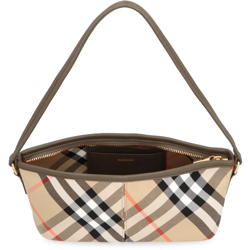 Burberry Check Mini Schoudertas met Leren Details Beige Dames