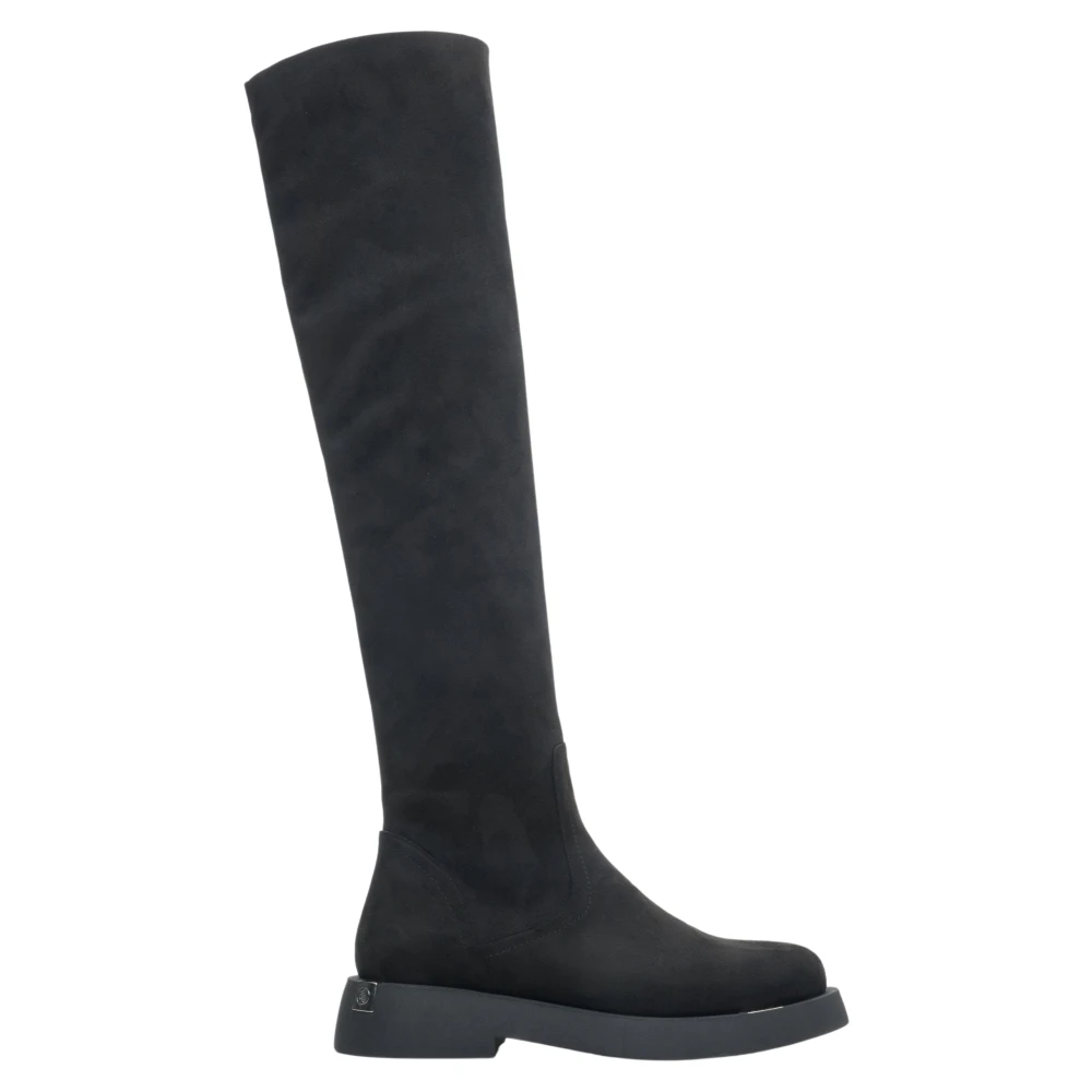 Estro Black Over-The-Knee Boots, Female, 7 Uk, Velour Knee-High Boots