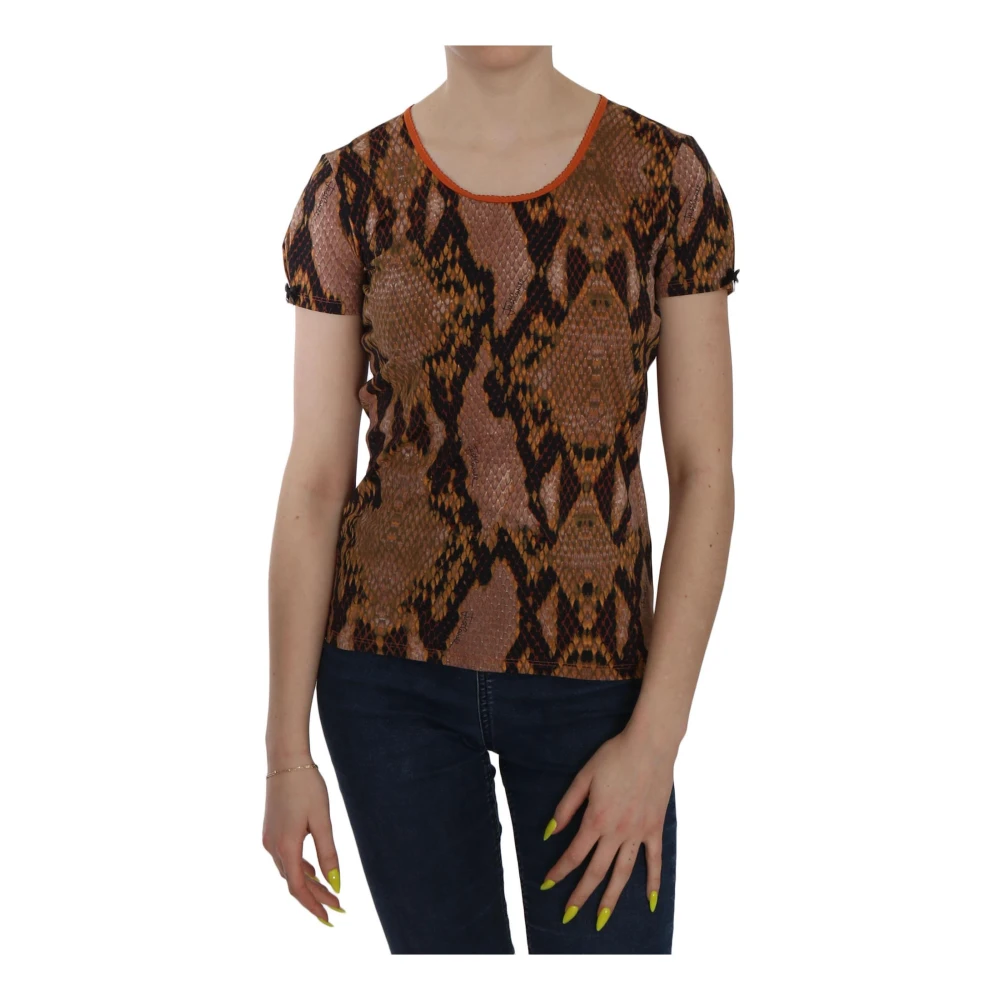 Just Cavalli Ormskinnsmönster Topp T-shirt Brown, Dam