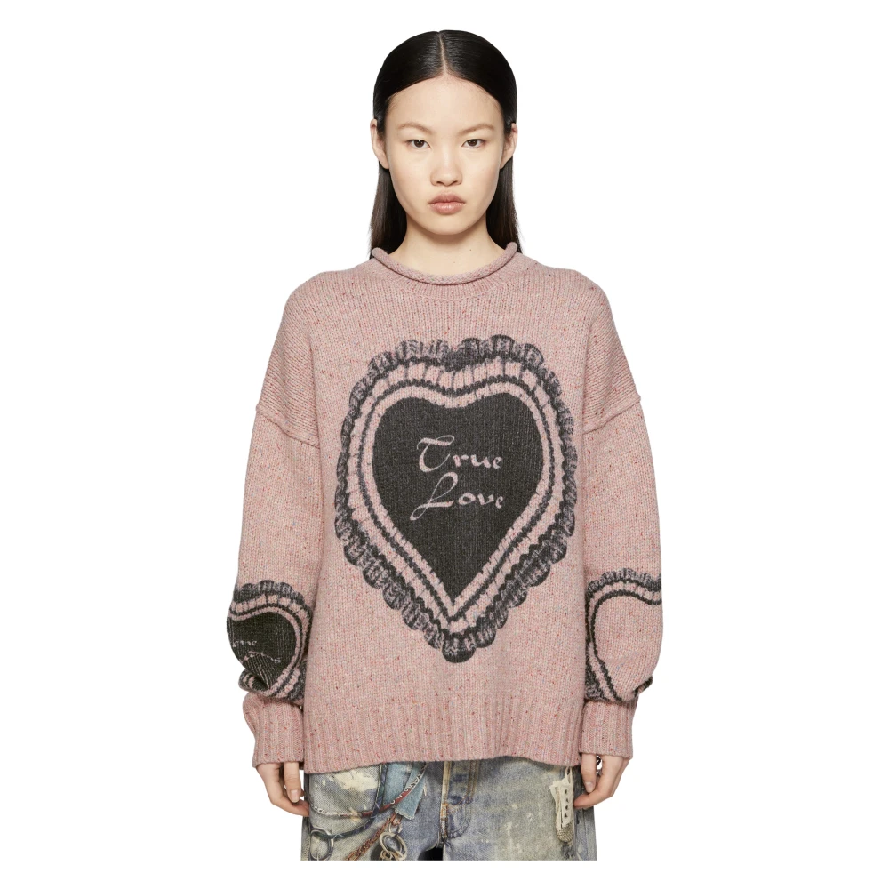 Acne Studios Faded Pink Printed Wool Blend Jumper Pink Dames