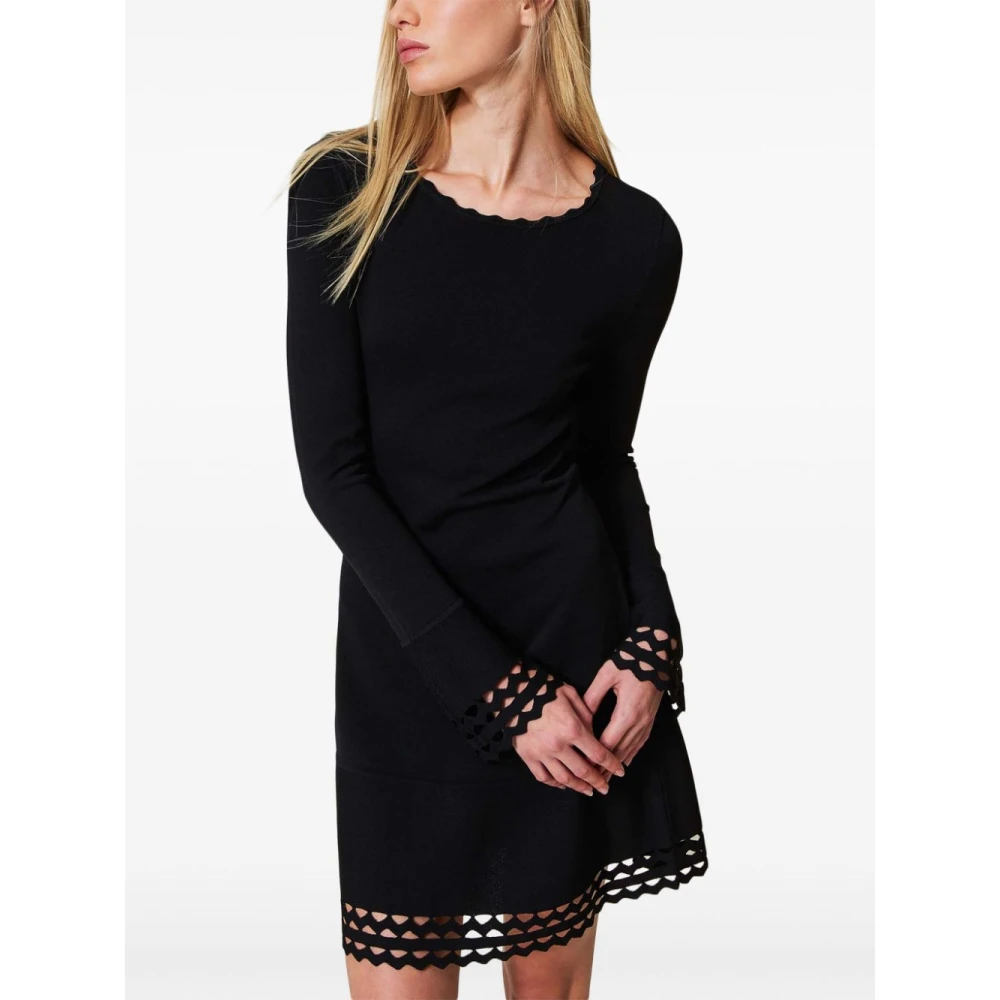 Twinset Zwarte Jurk met Ronde Hals Black Dames