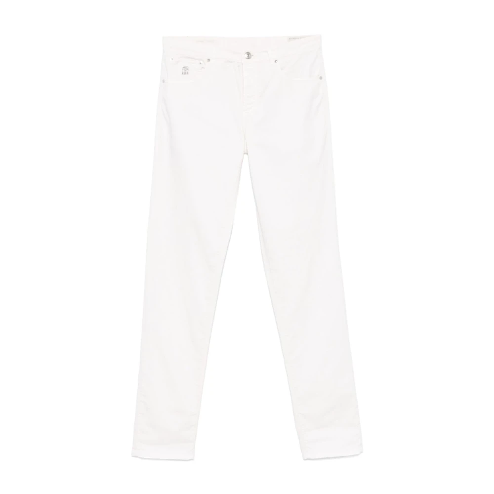 BRUNELLO CUCINELLI Witte broek met geborduurd logo White Heren