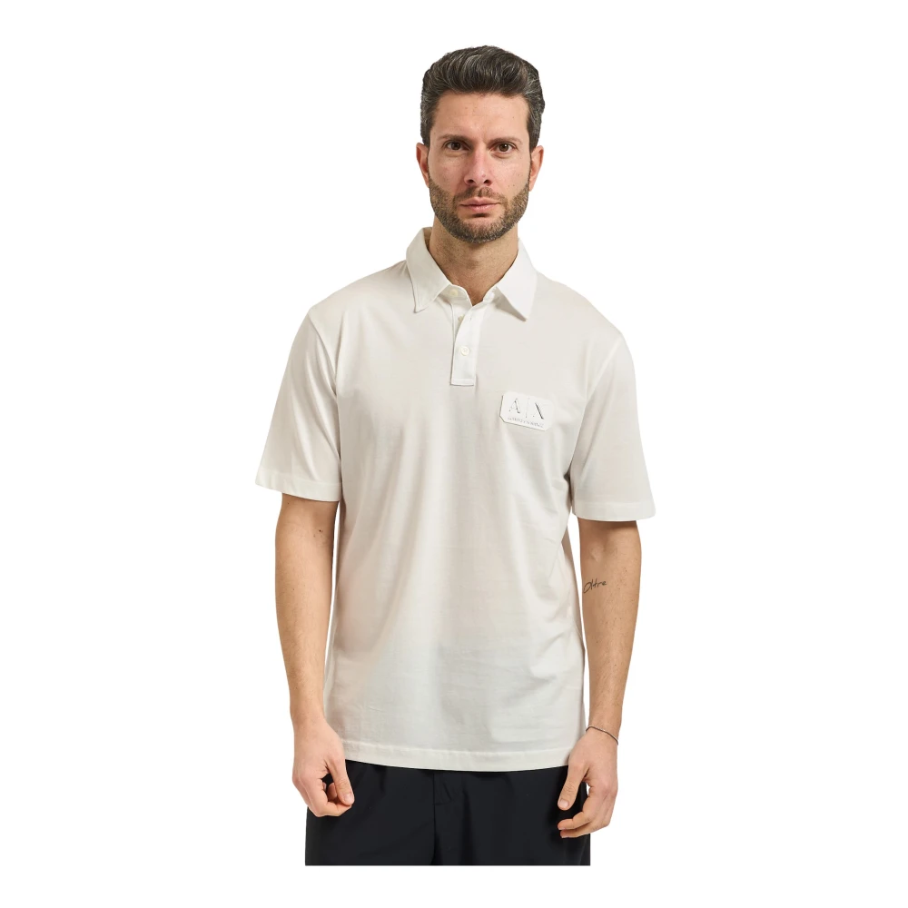 Armani Exchange White Polo Shirts, Male, 2XL, Regular Fit Cotton Polo With Logo