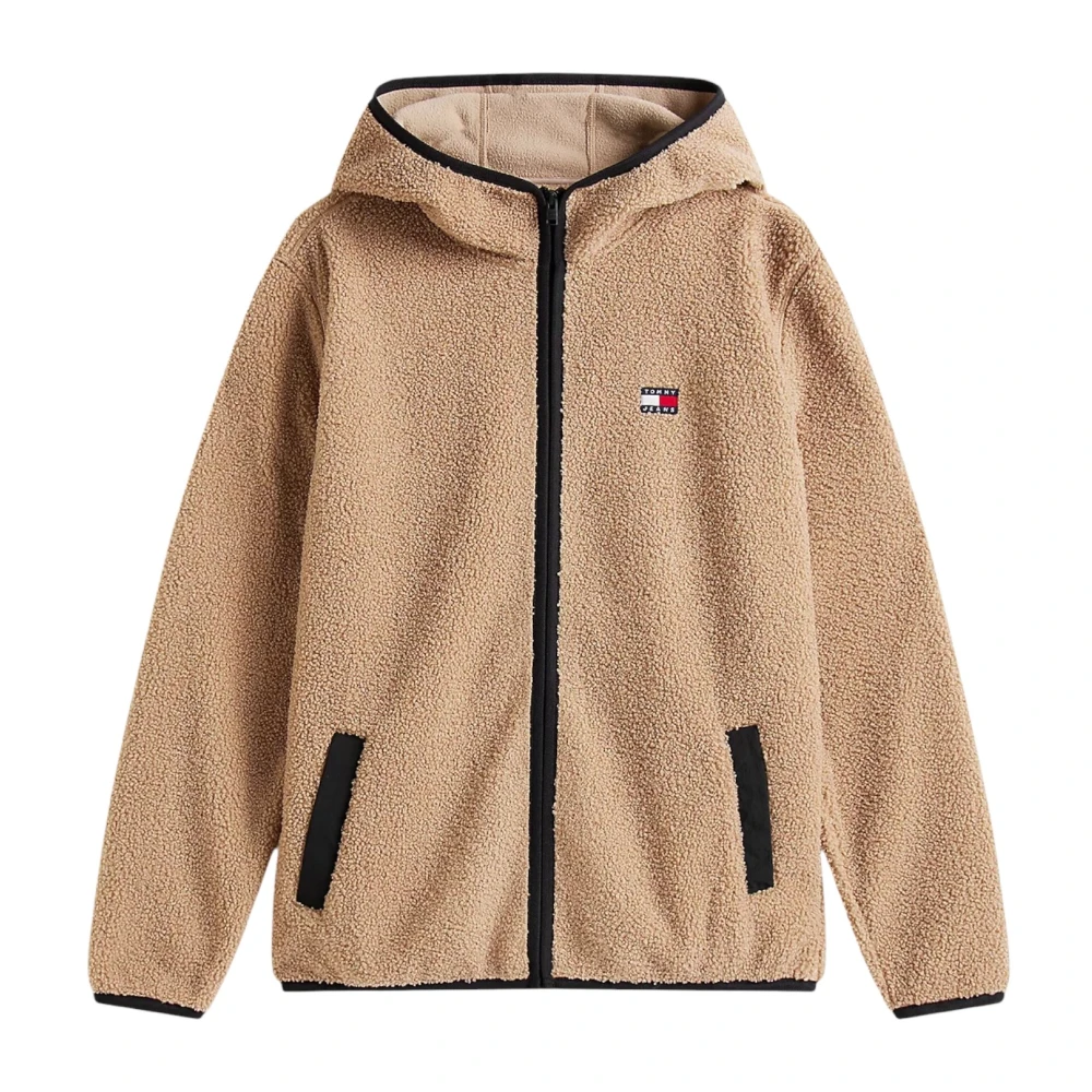 Tommy Jeans Men's Beige Teddy Badge Hooded Sweatshirt