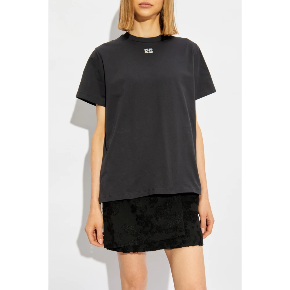 Ganni T-shirt met applicatie Gray Dames