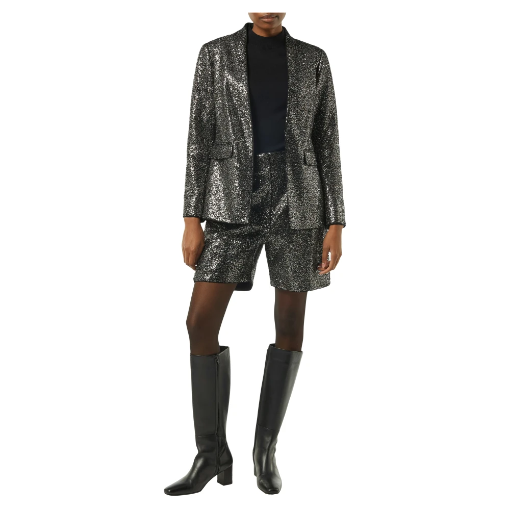 comma Paillettenblazer met opstaande kraag Black Dames