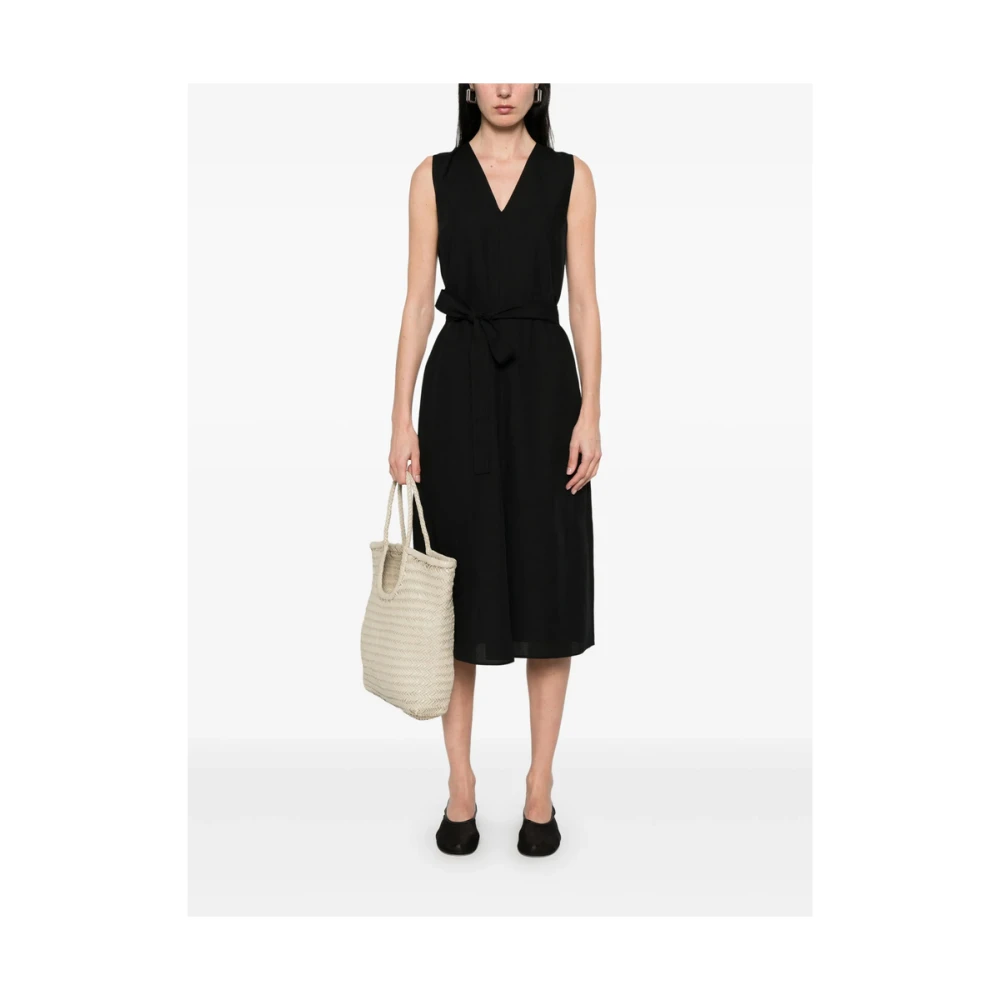 Calvin Klein Zwarte V-hals jurk met volledige voering Black Dames