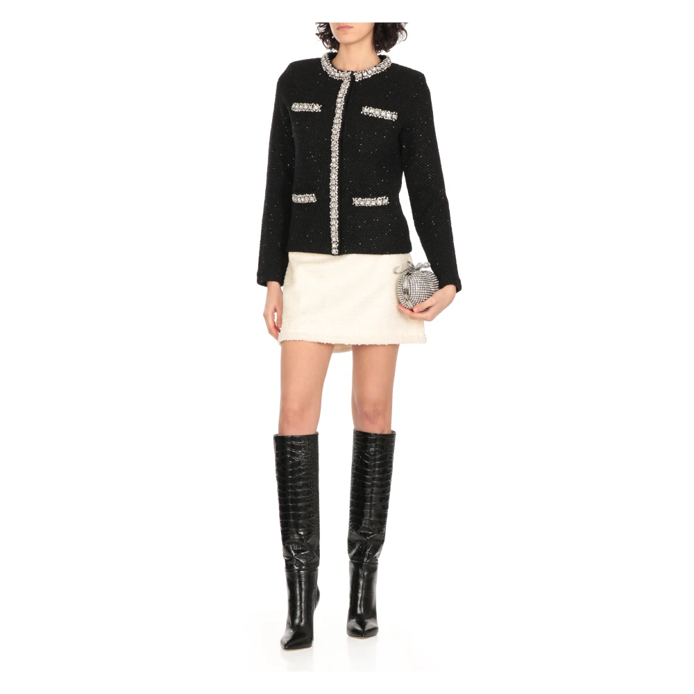 Self Portrait Zwarte wollen blend vest met strass Black Dames