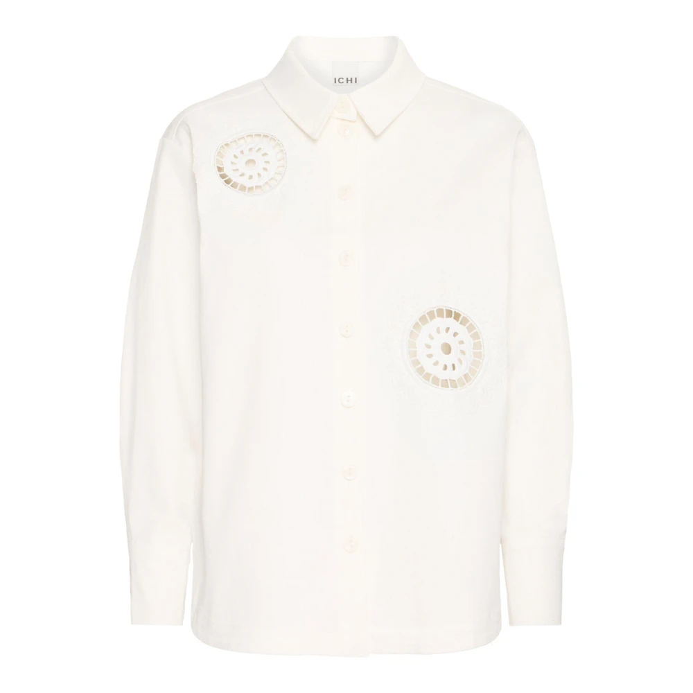 Ichi White Shirts, Female, L, Cloud Dancer Embroidered Shirt