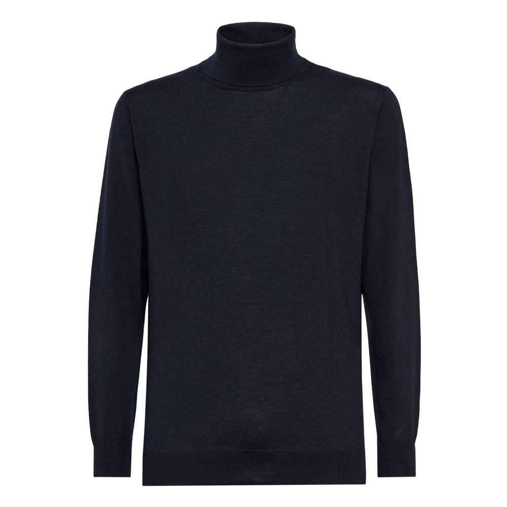 Boggi Milano Merino wollen trui met polokraag Blue Heren