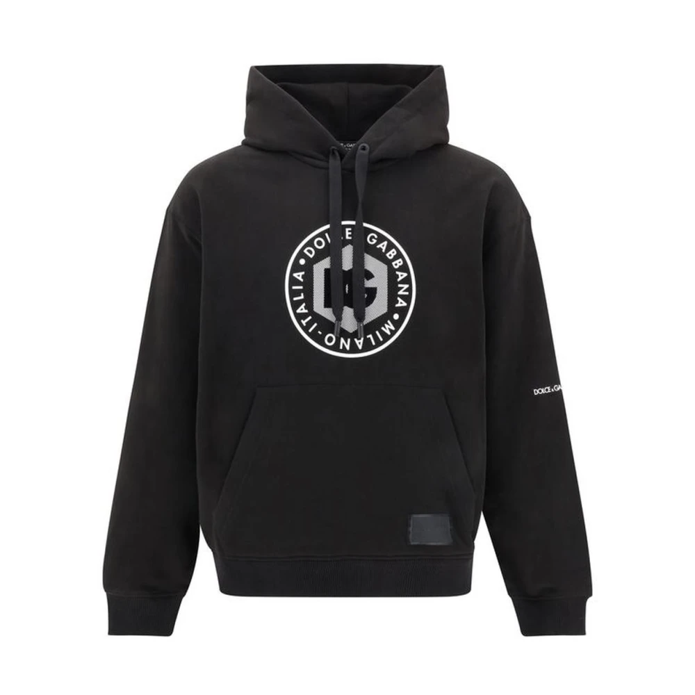 Dolce & Gabbana Gestanste Monogram Katoenen Hoodie met Kangoeroezak Black Heren