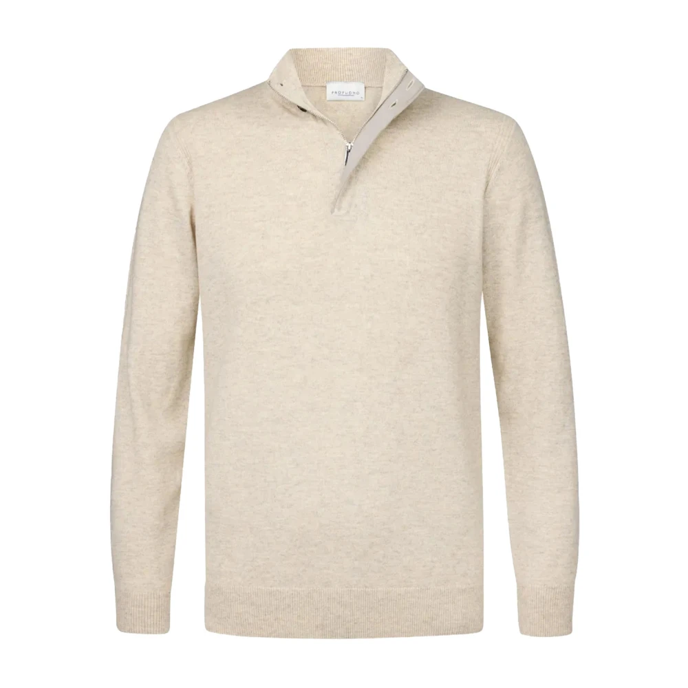 Profuomo Beige Ullblandning Half Zip Tröja Beige, Herr