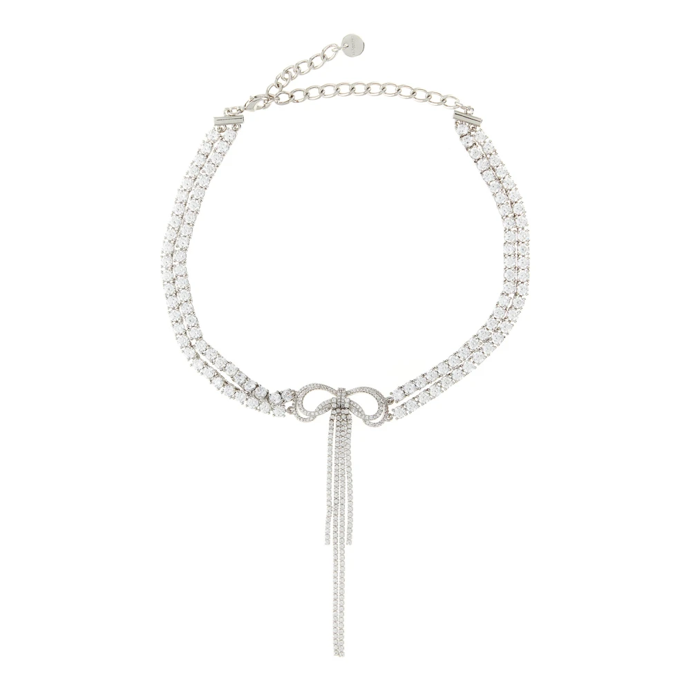 Self Portrait Women's Gray Necklaces, One Size, Double Crystal Bow Necklace