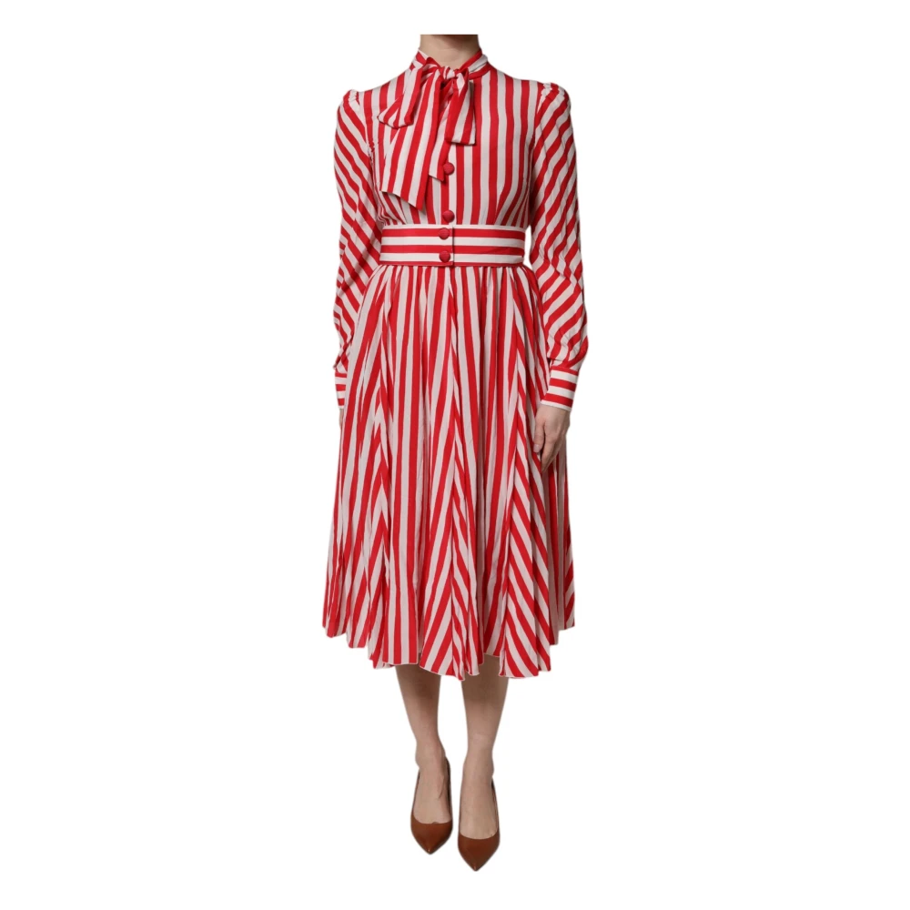 Dolce & Gabbana Women's Red Striped Silk Midi Dress - Midi Dresses - Xs - Dresses