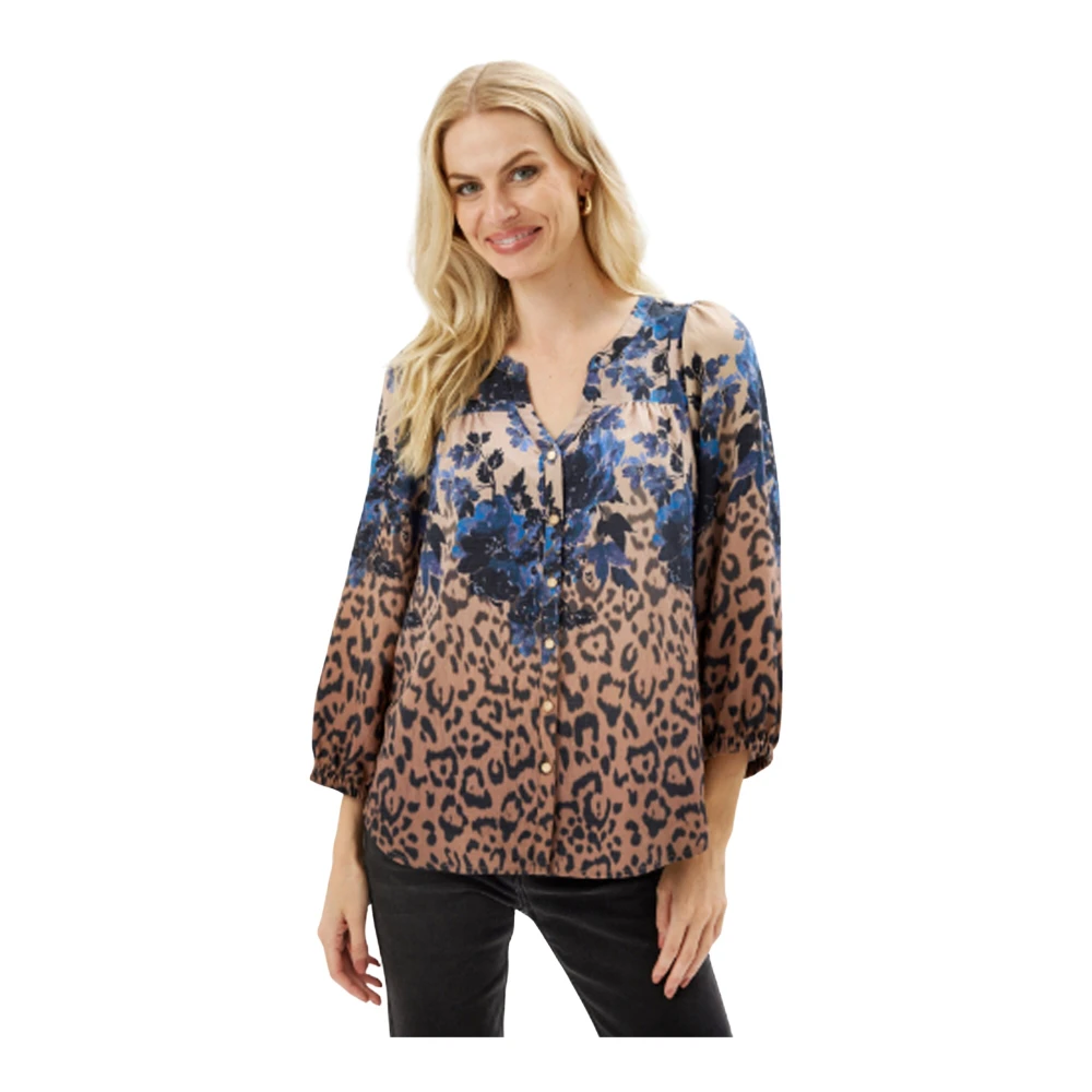 IN Front Blauwe Shirt met ¾ Mouwen en V-Hals Multicolor Dames